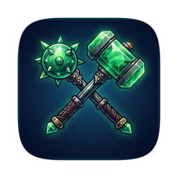 Emerald Tools のアプリアイコン。翡翠色のウォーピックとソードメイスが交差しています。